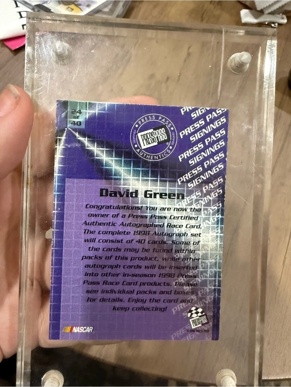 David Green Signed Racing Card in Clear Display Case - Yellow/Black
